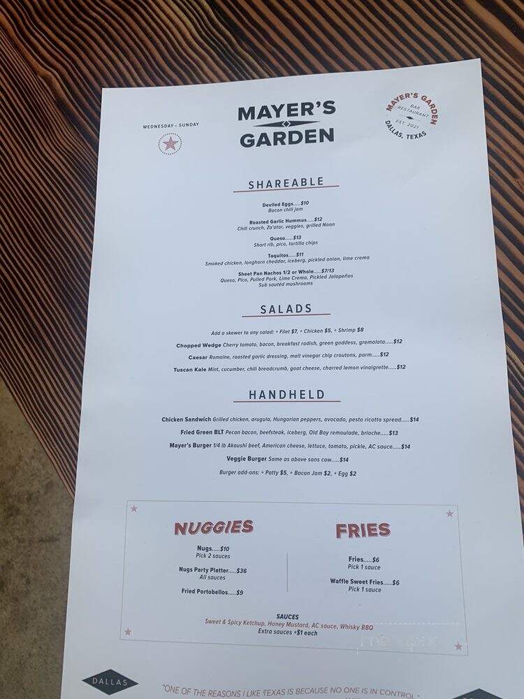 Mayer's Garden - Dallas, TX menu_pic
