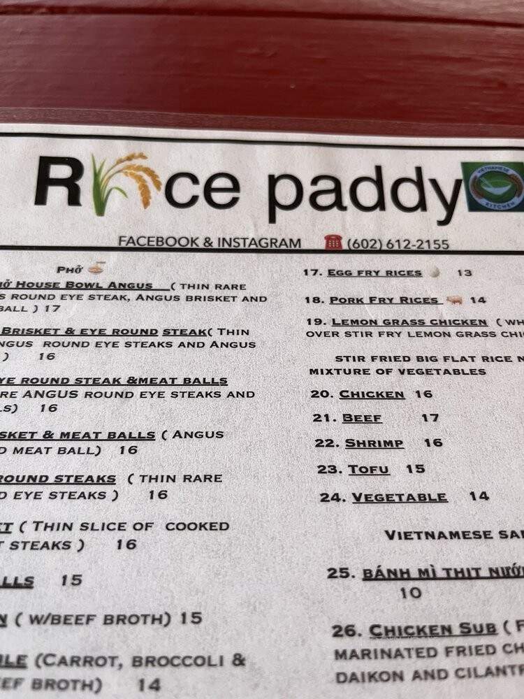Rice Paddy Restaurant - Phoenix, AZ menu_pic