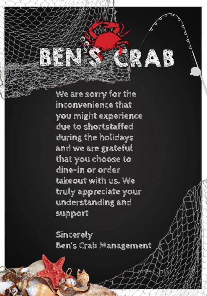 Ben's Crab & Seafood Bar - Smyrna, GA menu_pic