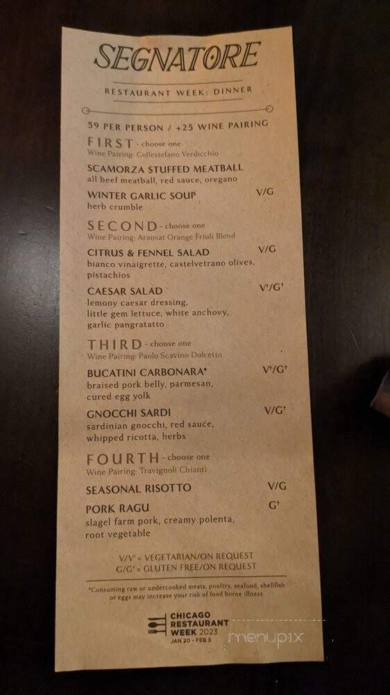 Segnatore - Chicago, IL menu_pic