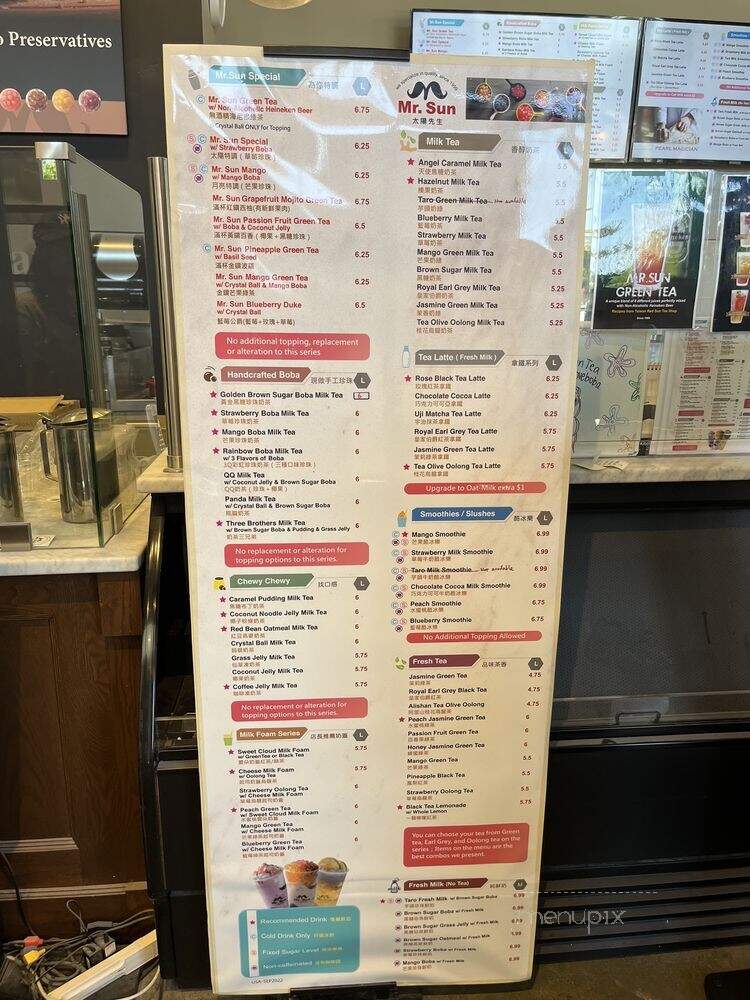 Mr Sun Tea - Mountain View, CA menu_pic
