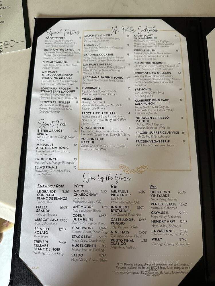 Mr Paul's Supper Club - Edina, MN menu_pic