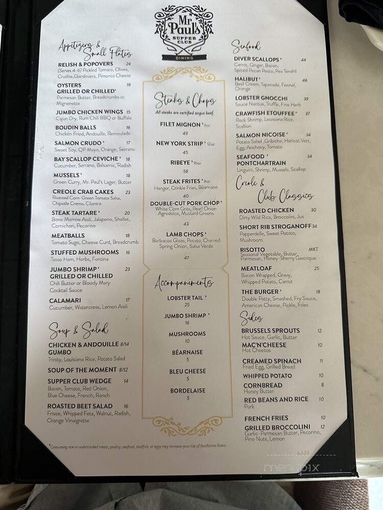 Mr Paul's Supper Club - Edina, MN menu_pic