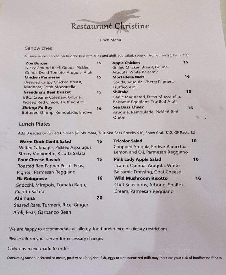 Restaurant Christine - Seattle, WA menu_pic