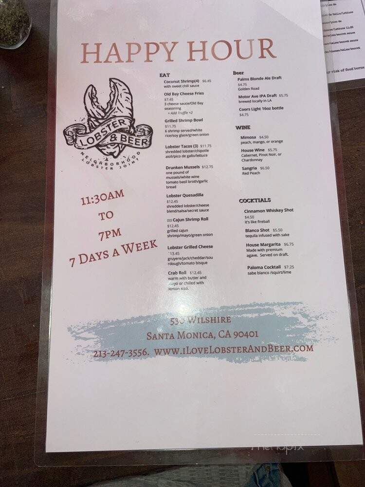 Lobster & Beer - Santa Monica, CA menu_pic