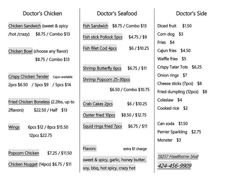 Doctor's Chicken - Hawthorne, CA menu_pic