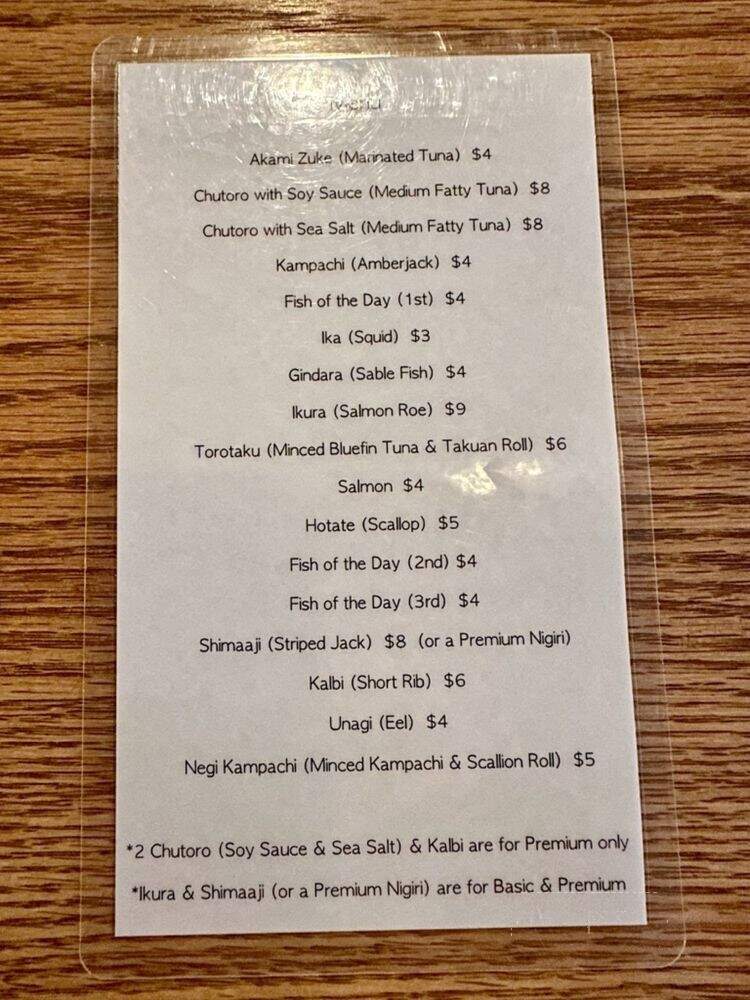 Sushi W - New York, NY menu_pic