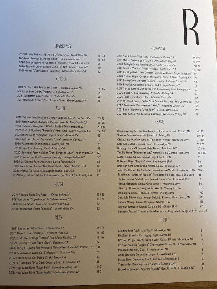 Rosella - New York, NY menu_pic