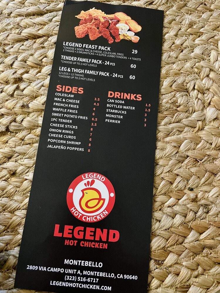 Legend Hot Chicken - Montebello, CA menu_pic