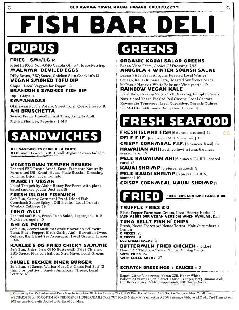 Fish Bar Deli - Kapaa, HI menu_pic