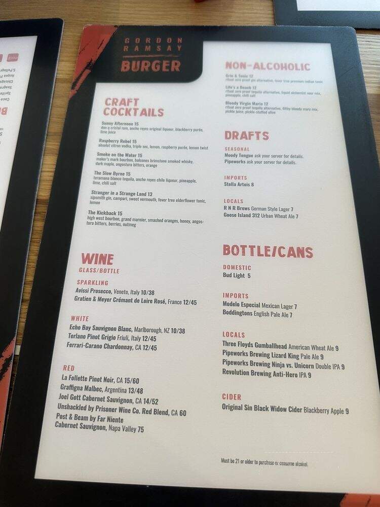 Gordon Ramsay Burger - Chicago, IL menu_pic