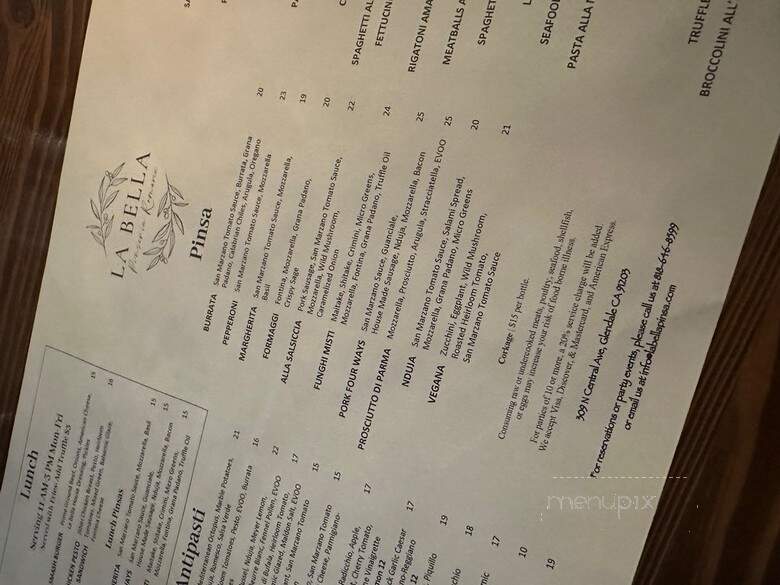 La Bella Pinseria Romana - Glendale, CA menu_pic