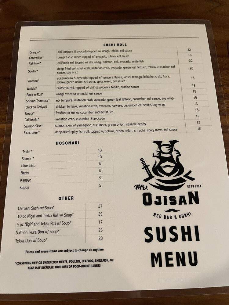 Mr Ojisan Neo Bar & Sushi - Honolulu, HI menu_pic