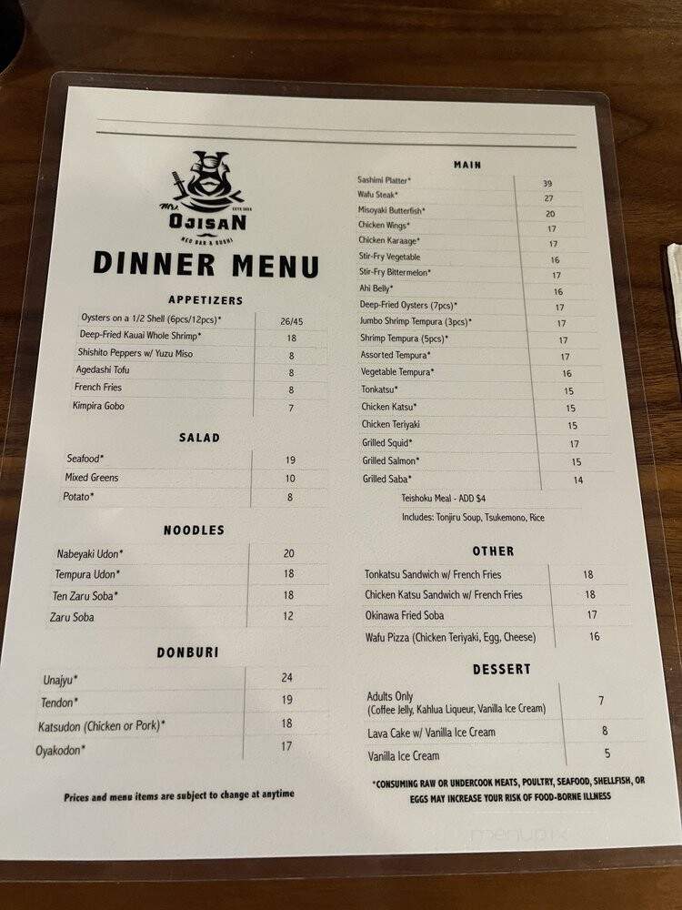 Mr Ojisan Neo Bar & Sushi - Honolulu, HI menu_pic