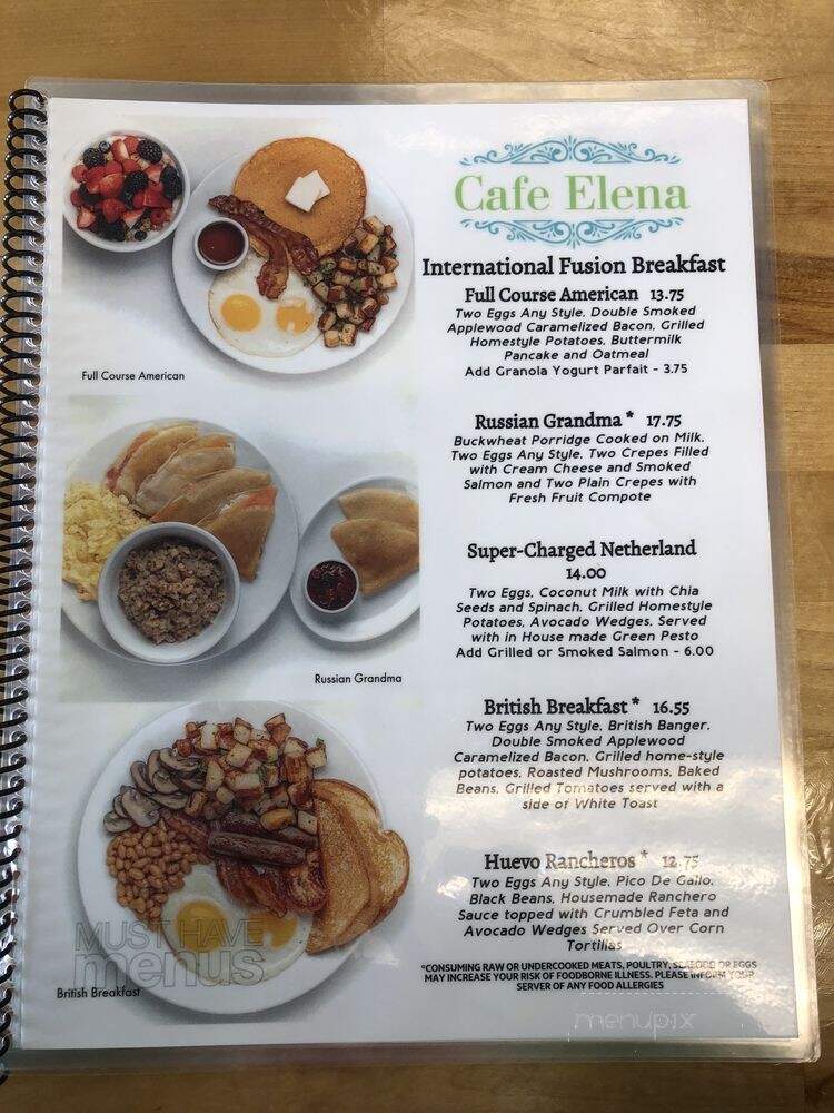 Cafe Elena - Columbus, OH menu_pic