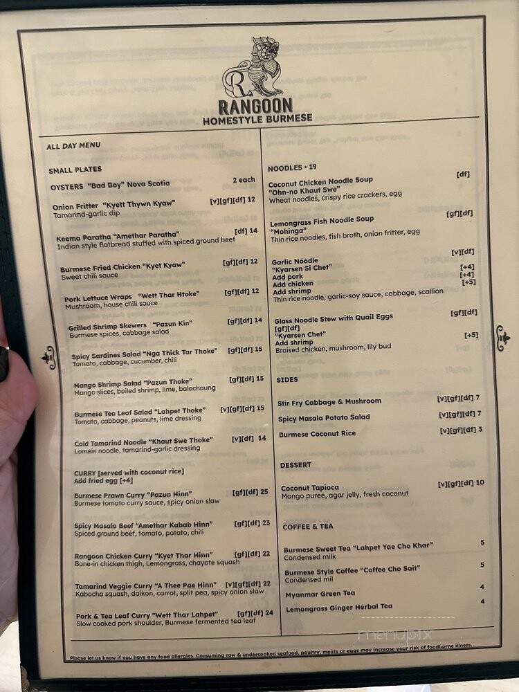 Rangoon - Brooklyn, NY menu_pic
