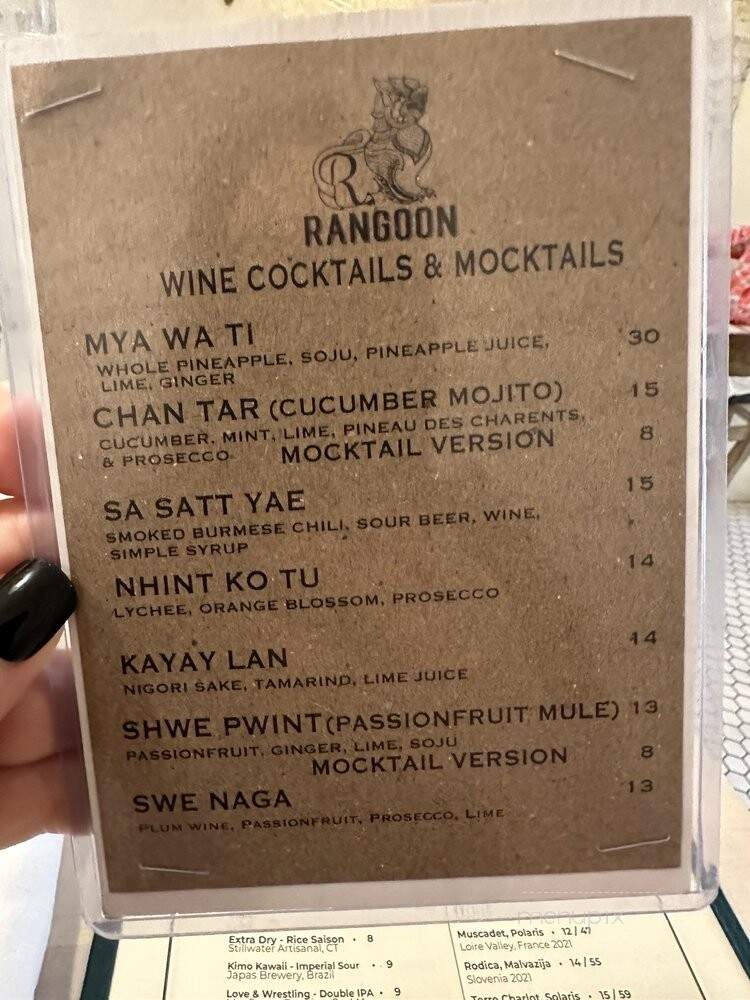 Rangoon - Brooklyn, NY menu_pic