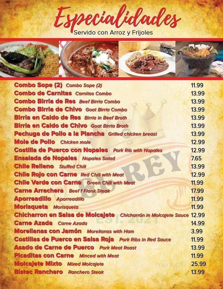 El Rey Mexican Grill & Seafood - North Hollywood, CA menu_pic