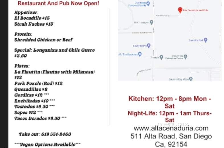 Alta Cenaduria and Pub - San Diego, CA menu_pic