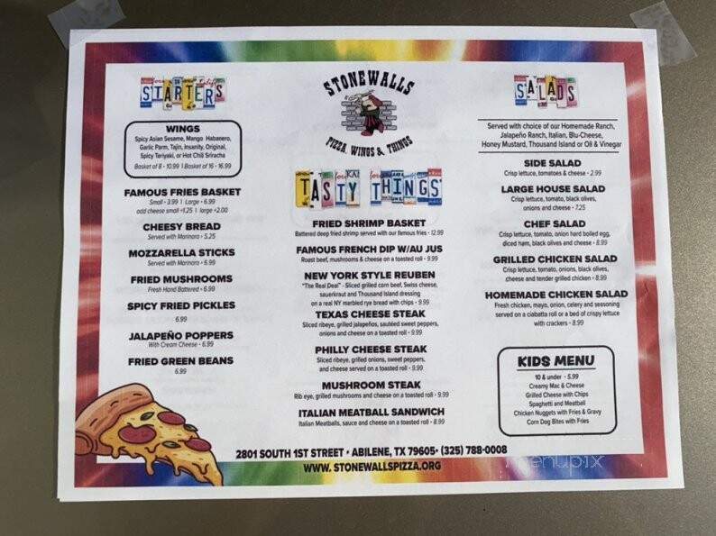 Stonewalls Pizza Wings and Things - Abilene, TX menu_pic