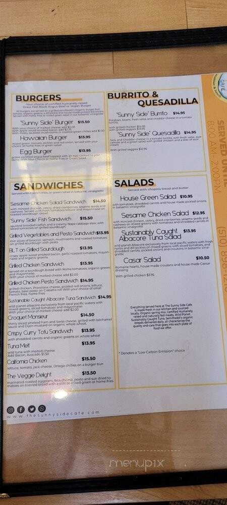 The Sunnyside Cafe - Berkeley, CA menu_pic