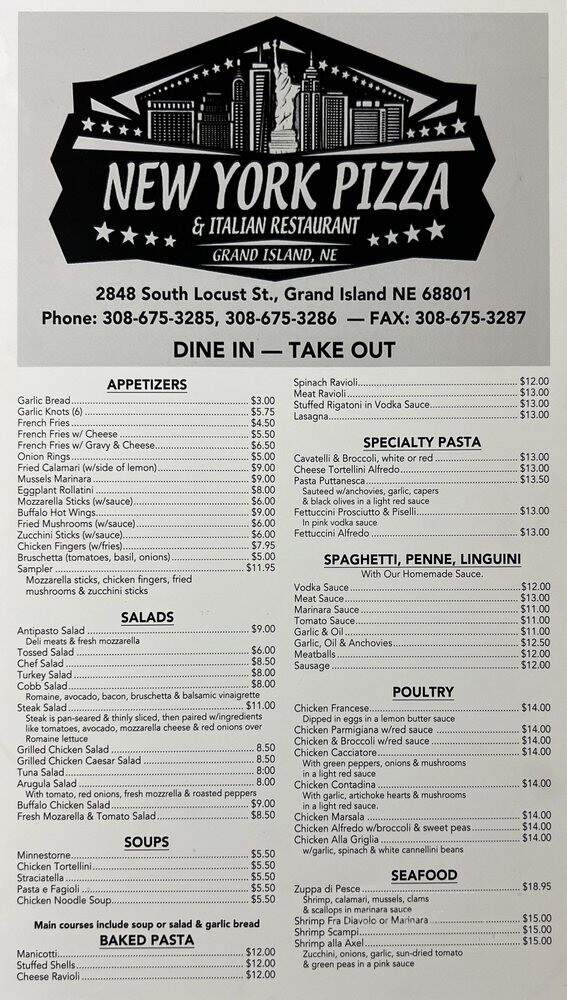 New York Pizza and Italian Restaurant - Grand Island, NE menu_pic