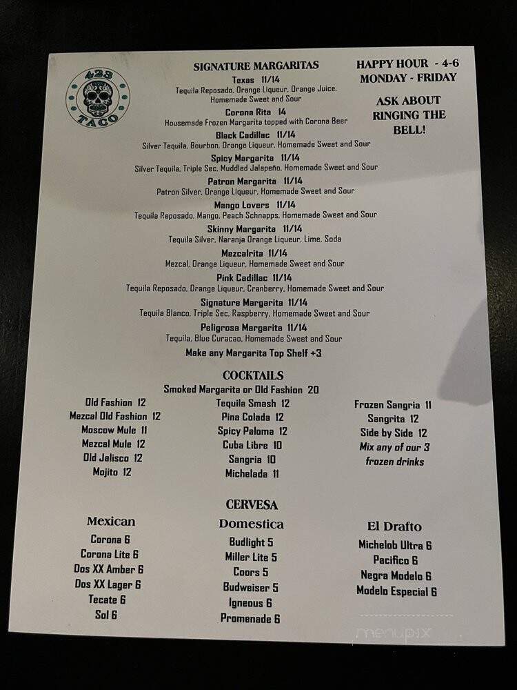 423 Taco - Chattanooga, TN menu_pic