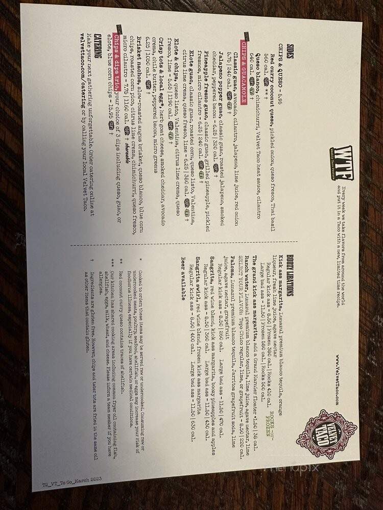 Velvet Taco - Nashville, TN menu_pic