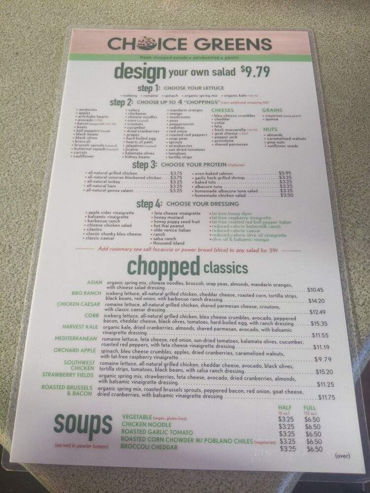 Choice Greens - Tucson, AZ menu_pic