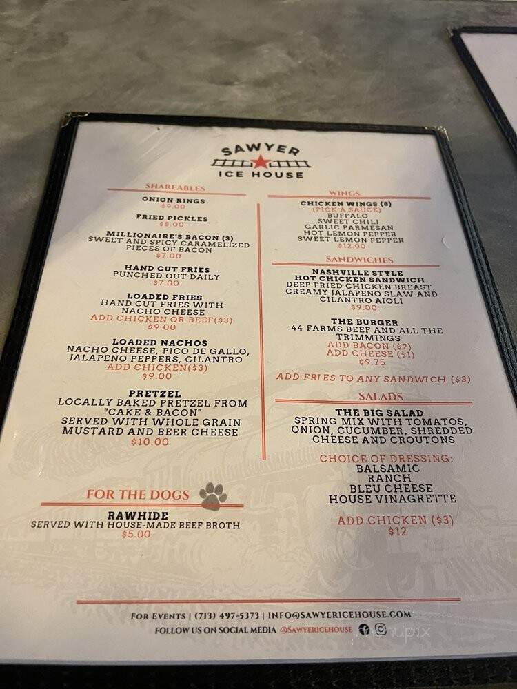 Sawyer Ice House - Houston, TX menu_pic