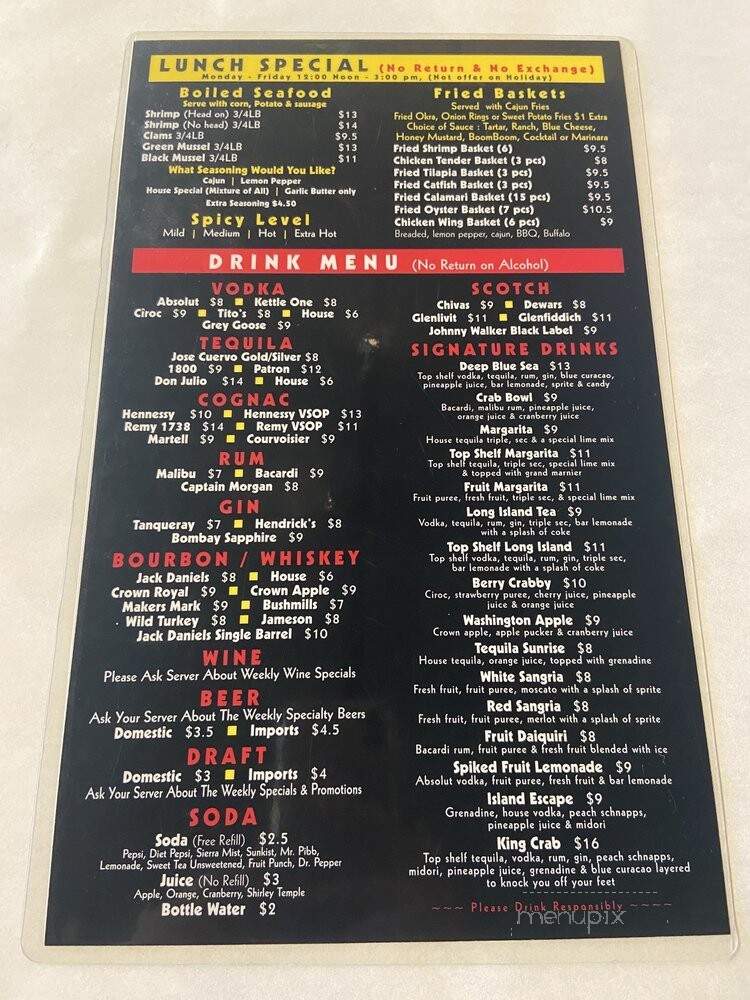 The Crab Barrack - Irondale, AL menu_pic