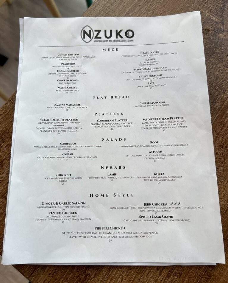 Nzuko Restaurant - Watertown, MA menu_pic