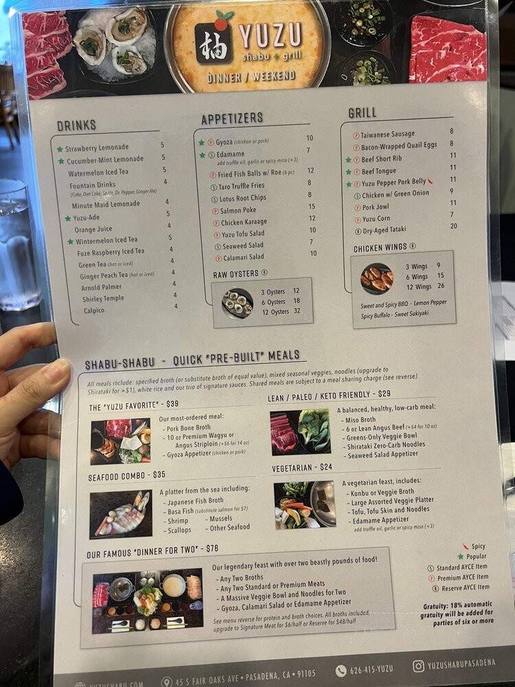 Yuzu Shabu & Grill - Pasadena, CA menu_pic