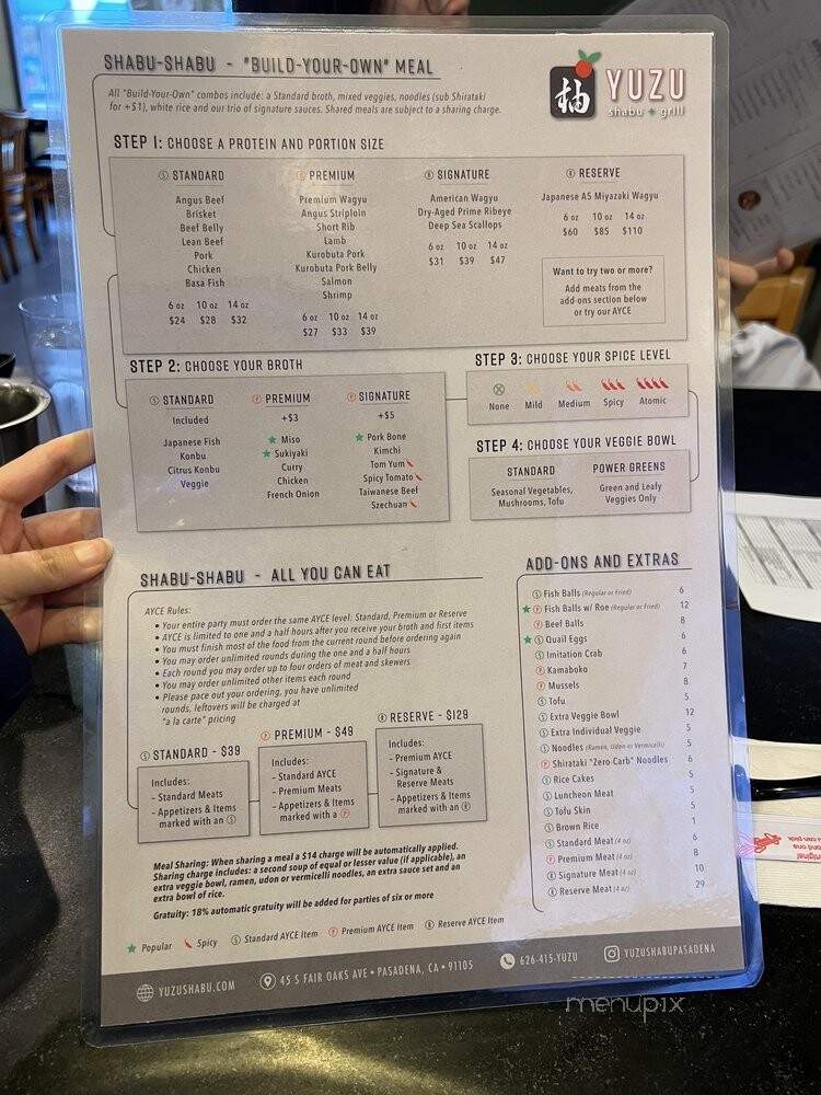 Yuzu Shabu & Grill - Pasadena, CA menu_pic