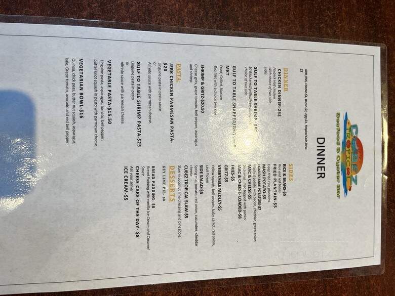 Cubez Tropical Seafood & Oyster Bar - Panama City Beach, FL menu_pic