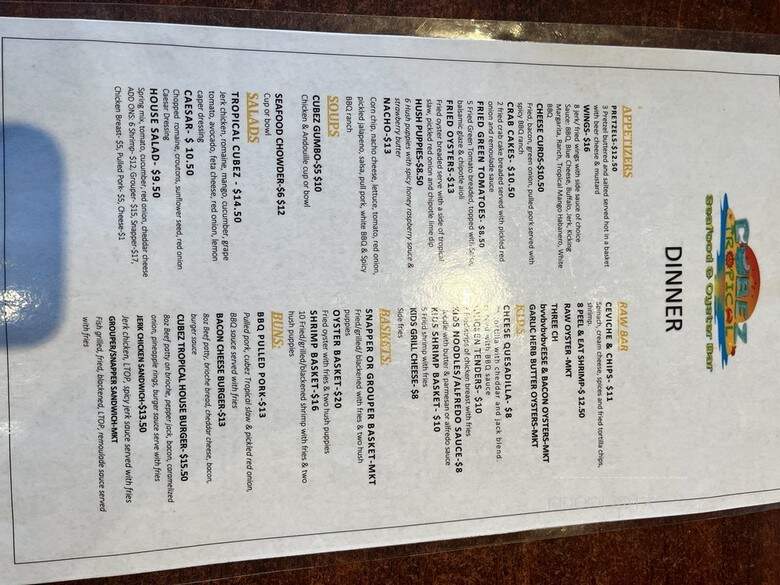 Cubez Tropical Seafood & Oyster Bar - Panama City Beach, FL menu_pic