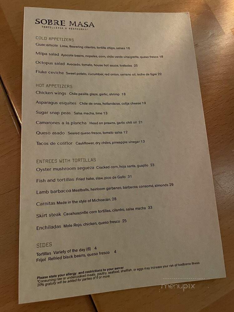 Sobre Masa - Brooklyn, NY menu_pic