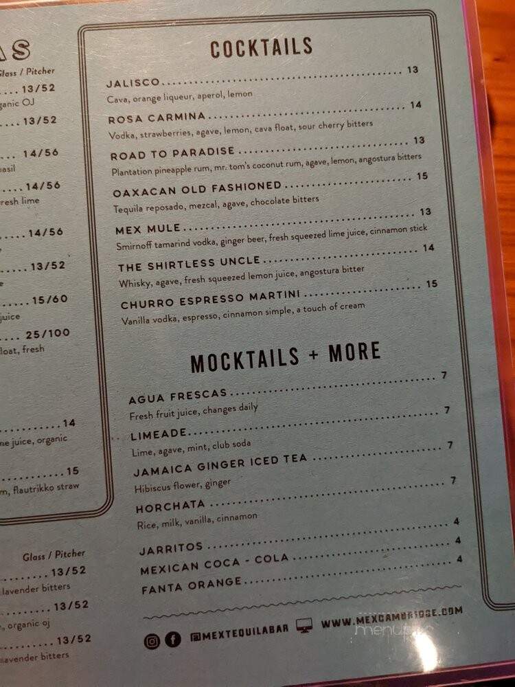 Mex Taqueria & Bar - Cambridge, MA menu_pic