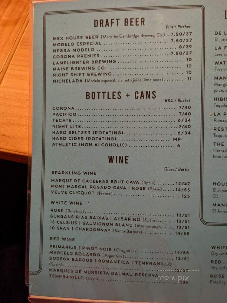 Mex Taqueria & Bar - Cambridge, MA menu_pic