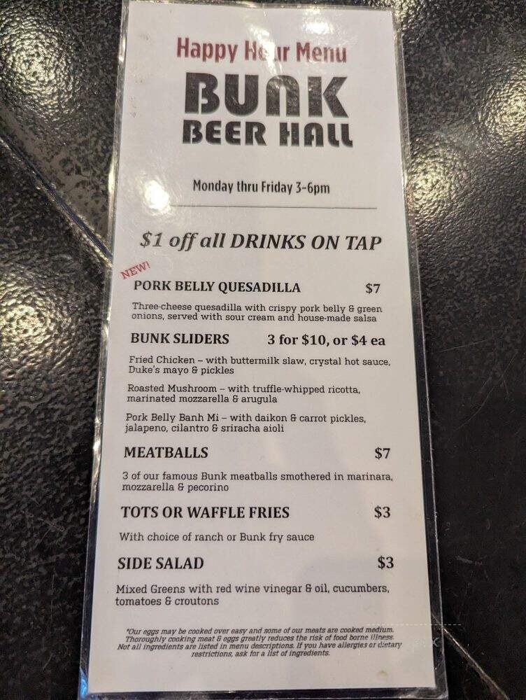 Bunk Beer Hall - Portland, OR menu_pic