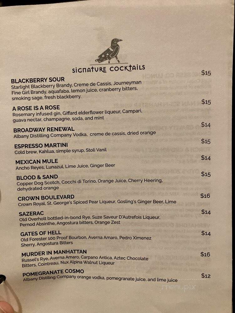 The Copper Crow - Albany, NY menu_pic