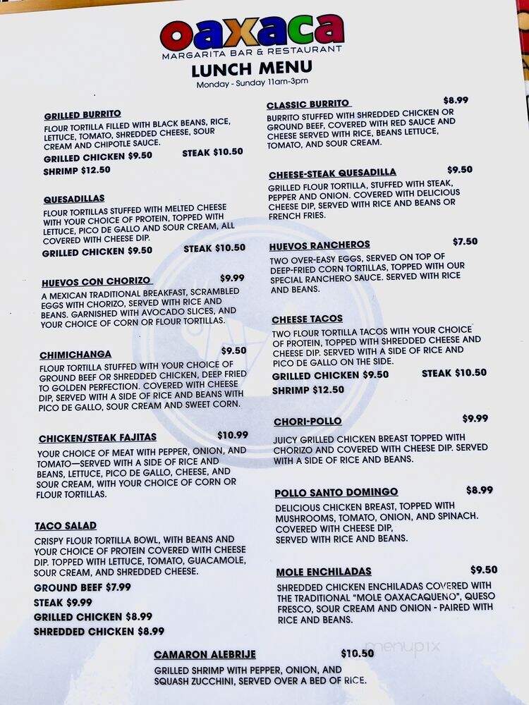 Oaxaca Margarita Bar & Mexican Restaurant - Edwardsville, IL menu_pic