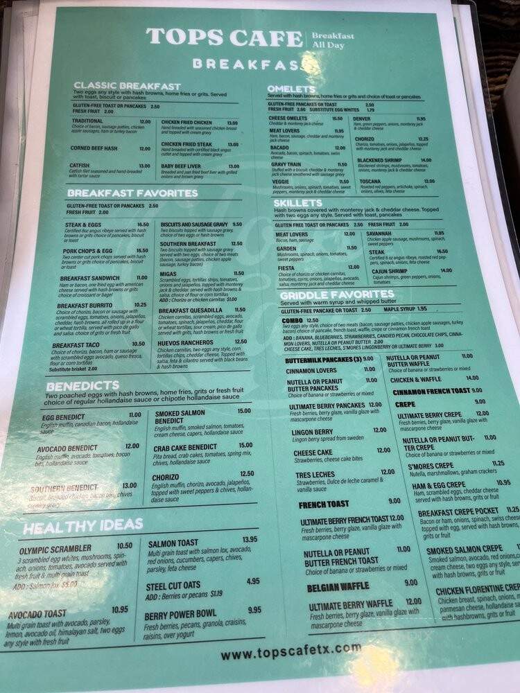 Tops Cafe - Dallas, TX menu_pic