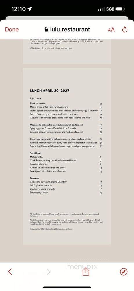 Lulu - Los Angeles, CA menu_pic