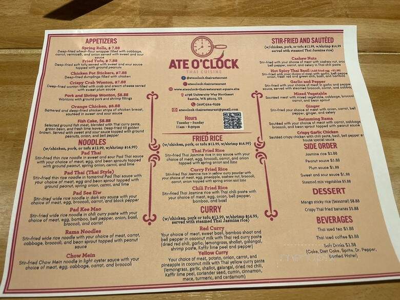 Ate O'clock Thai - Seattle, WA menu_pic