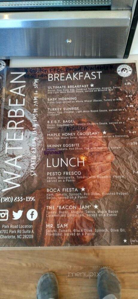Waterbean Coffee - Charlotte, NC menu_pic