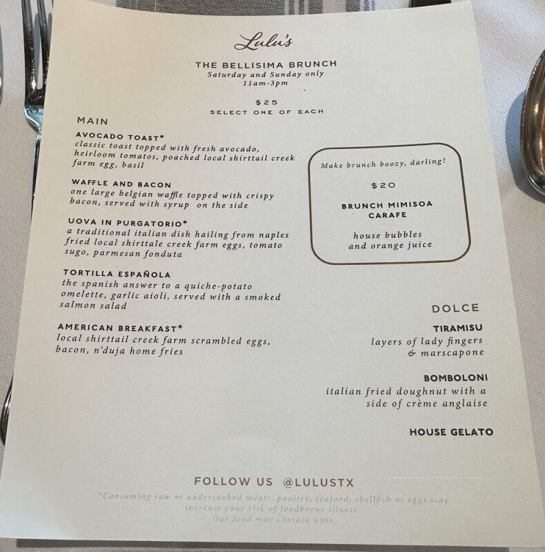 Lulu's - Houston, TX menu_pic