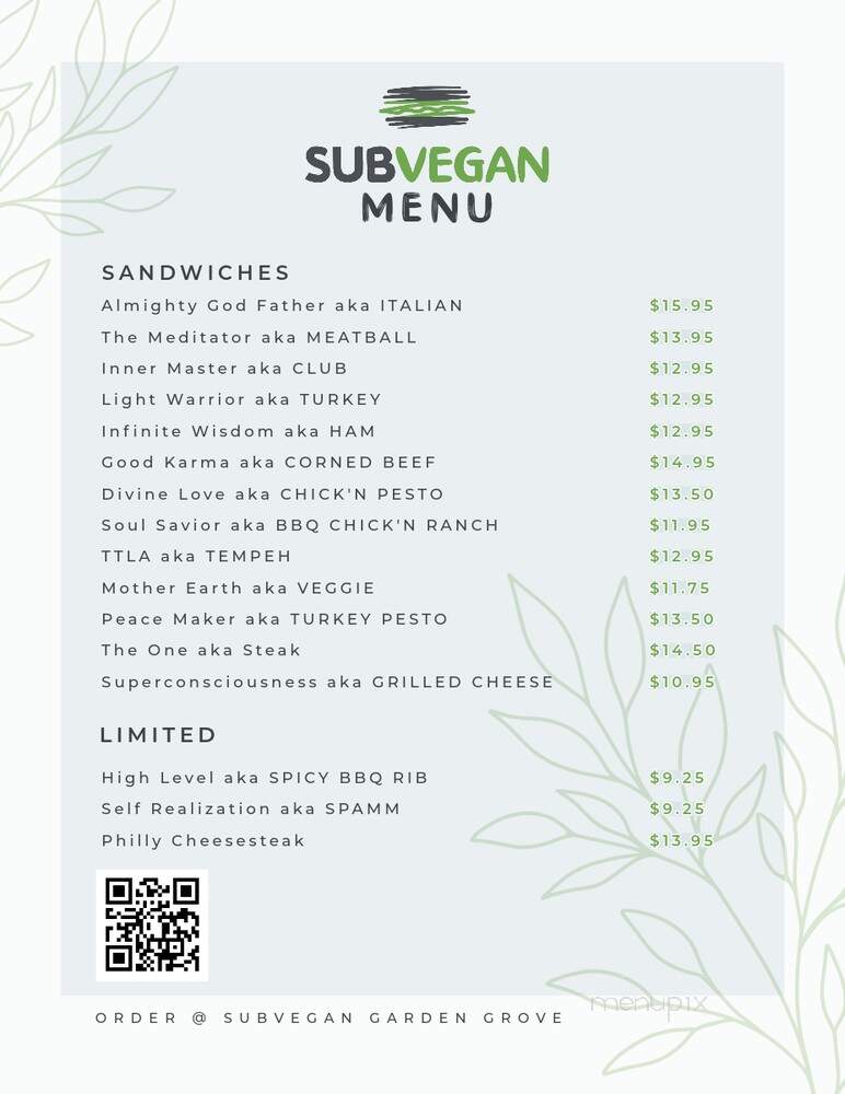 SubVegan - Garden Grove, CA menu_pic