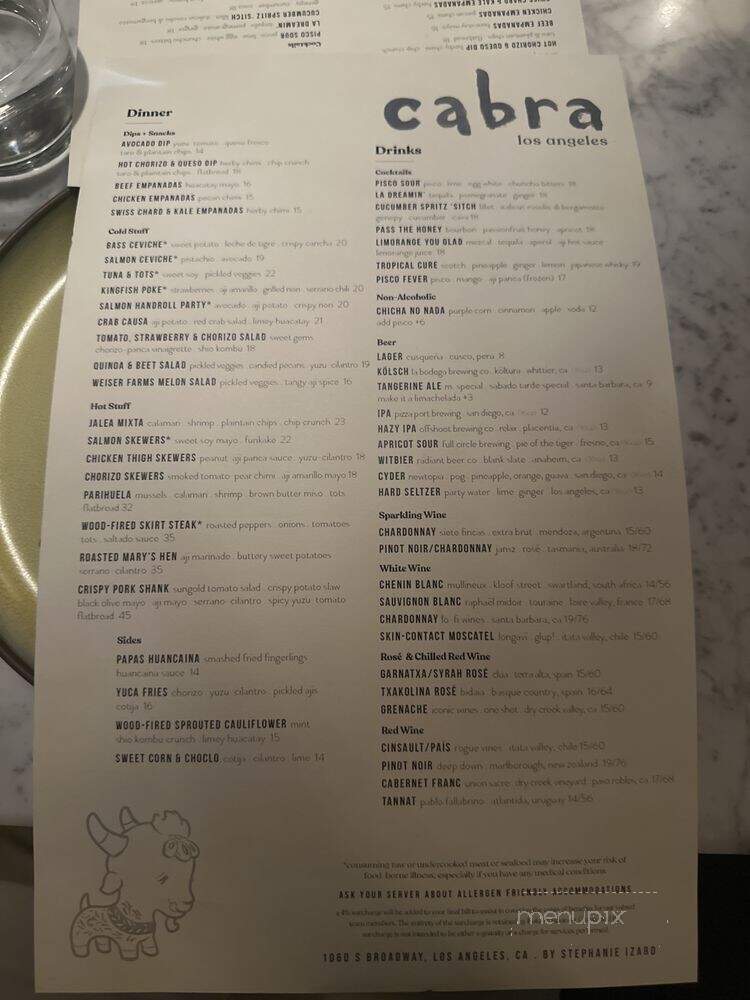 Cabra - Los Angeles, CA menu_pic