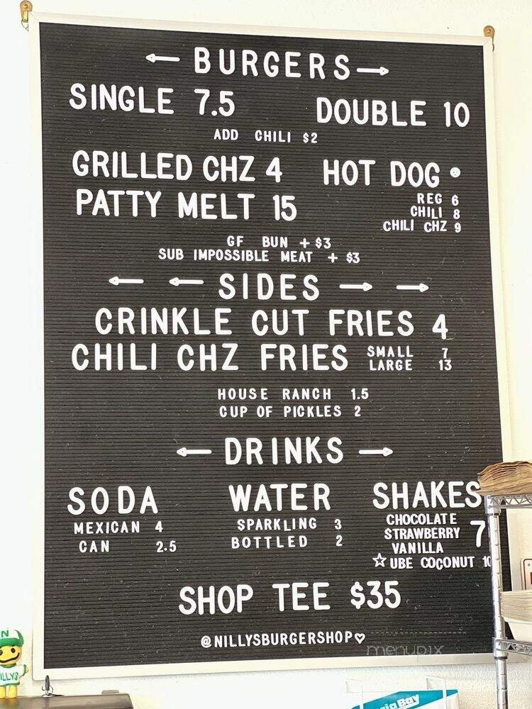 Nillys Neighborhood Burger Shop - Artesia, CA menu_pic